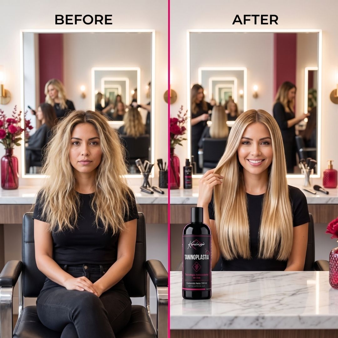 Aplicación profesional de Taninoplastia para cabello rubio o con mechas
